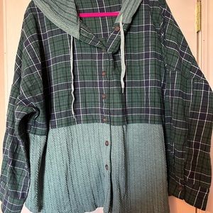 Flannel/sweater hooded top